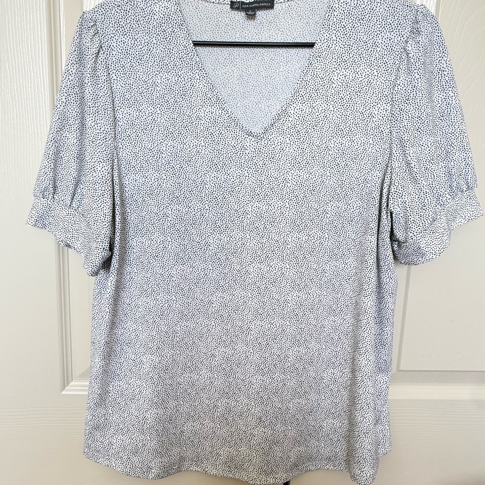 Adrianna Papell V-Neck Blouse - Black and White